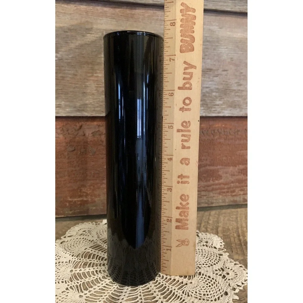 Black Amethyst Vase Mid Century Modern 7.5 inch Hand Blown Glass Cylindrical